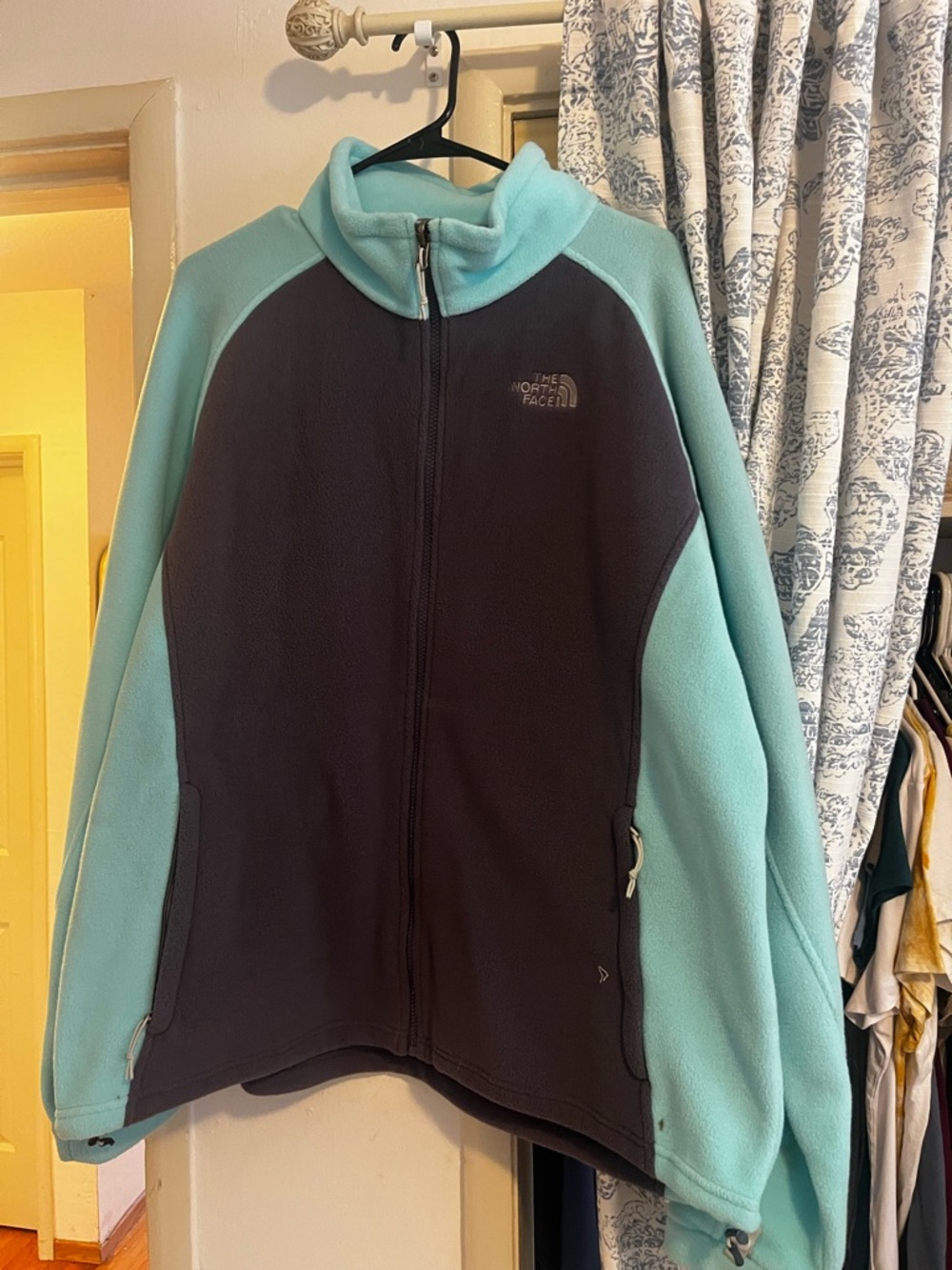 The North Face Two-Tone Fleece Jacket in Aqua and Charcoal